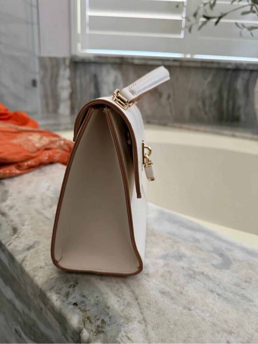 Celeste Ivory Top-Handle Satchel with Gold Hardware